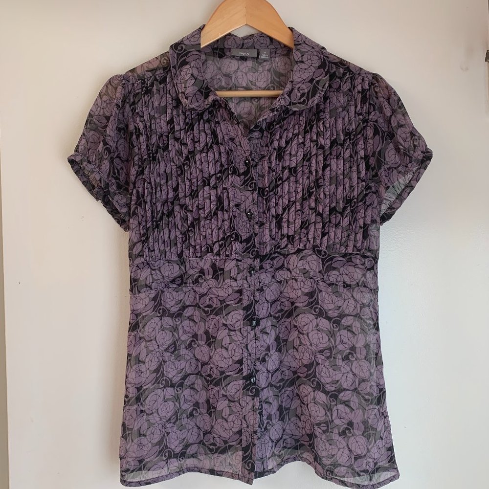 Apt 9 Women's Semi Sheer Purple Floral Top Short Sleeve Size Medium